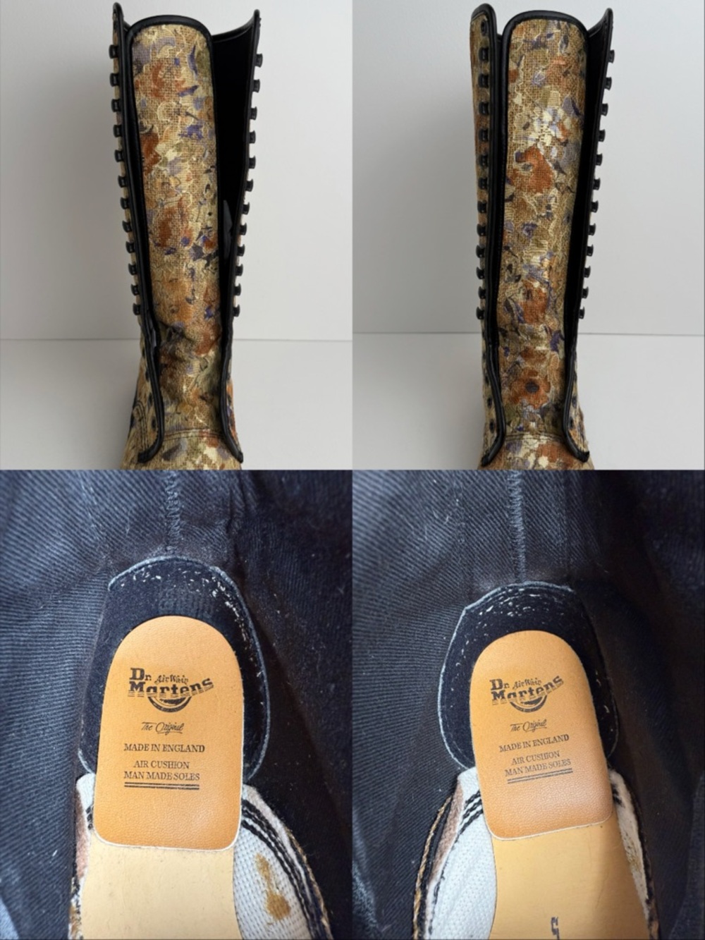 Vintage Dr. Martens Floral Lace Burlap Tall 18 Eye Boots UK 5 - Picture 13 of 16